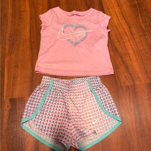 Nike Pink Heart Tee and Checkered Shorts Set